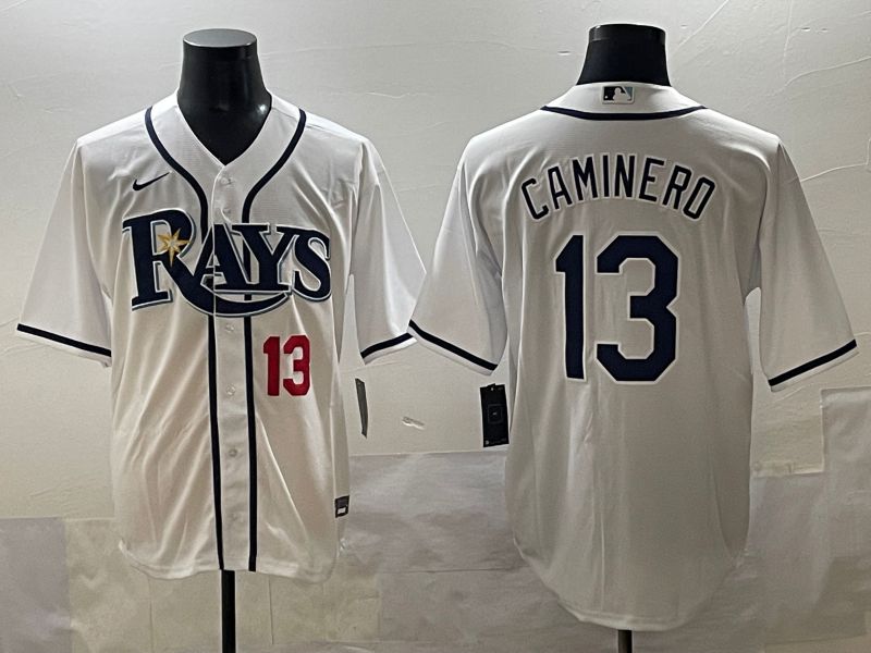 Men 2025 Tampa Bay Rays #13 Caminero White Game Nike MLB Jersey style 2